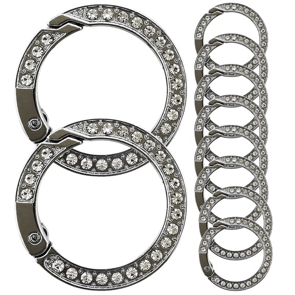 ELAYARD 10Pcs Rhinestone Keychain Alloy Key Ring Round Key Rings for Daily Use