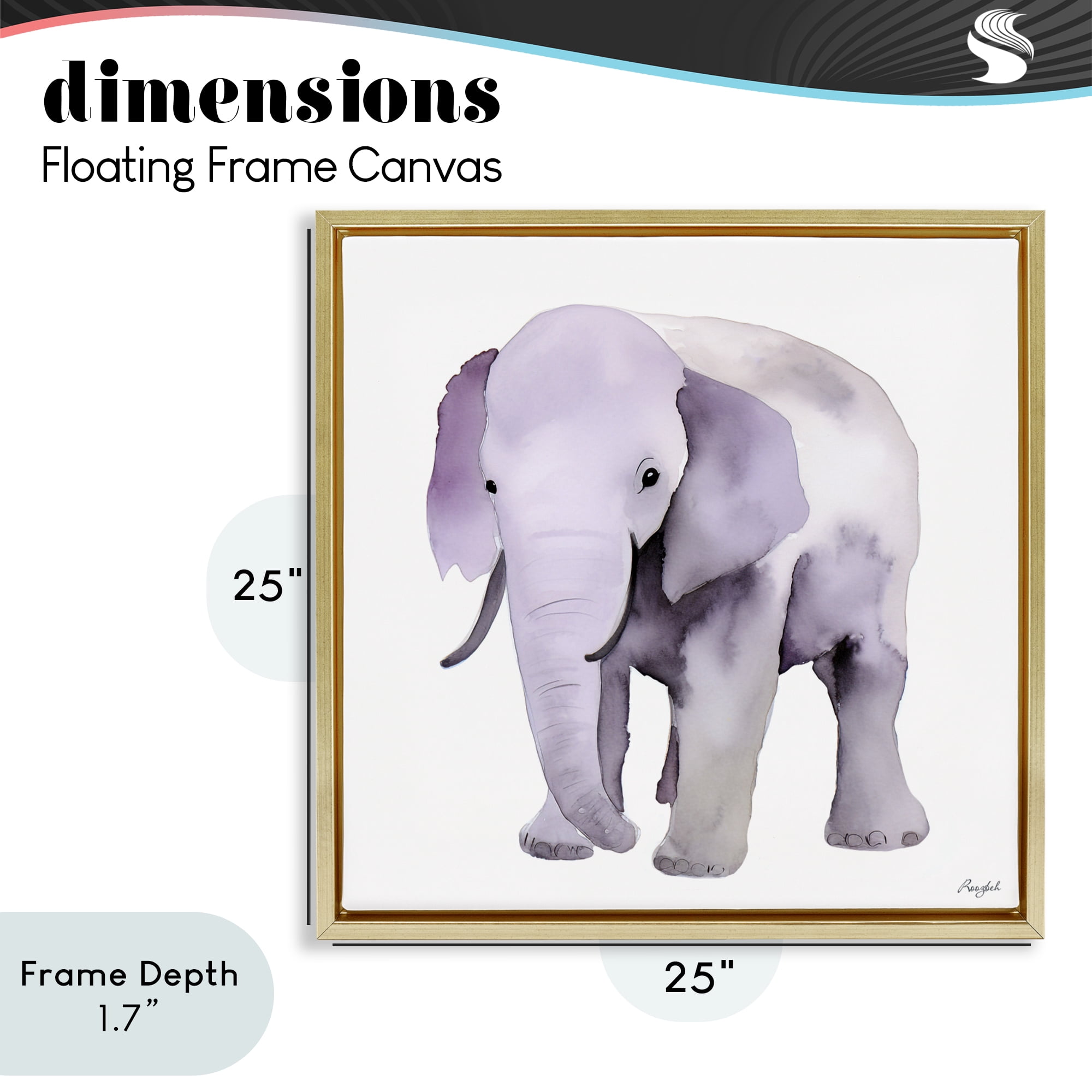 Stupell Industries Kid's Minimal Elephant Gold Framed Floater Canvas Wall Art, design by Roozbeh