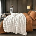 thumbnail image 5 of Luxury Faux Rabbit Fur Throw Blanket, Ultra Soft Fluffy Plush Cozy Warm Bubble Blanket for Bed, Couch, Chair, Sofa Decorative, Thick Reversible Throw Suitable for Fall & Winter, 50" x 60", White, 5 of 14