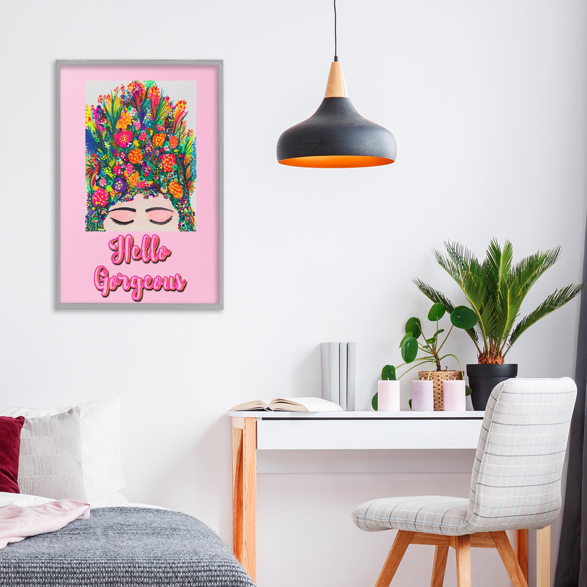 Stupell Industries Hello Gorgeous Floral Woman Gray Framed Giclee Art, design by Pooja Dave