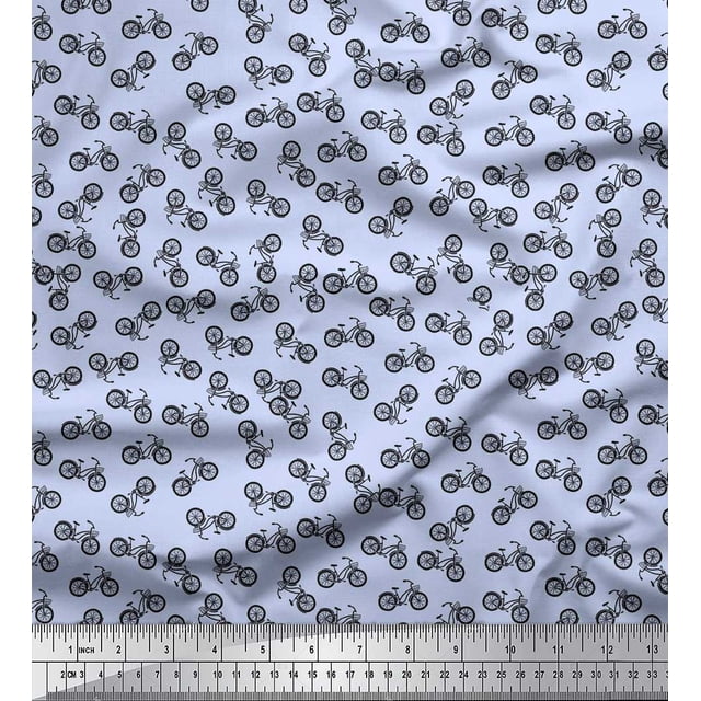 Soimoi Blue polyester Crepe Fabric Bicycle Transport Print Sewing Fabric Yard 52 Inch Wide