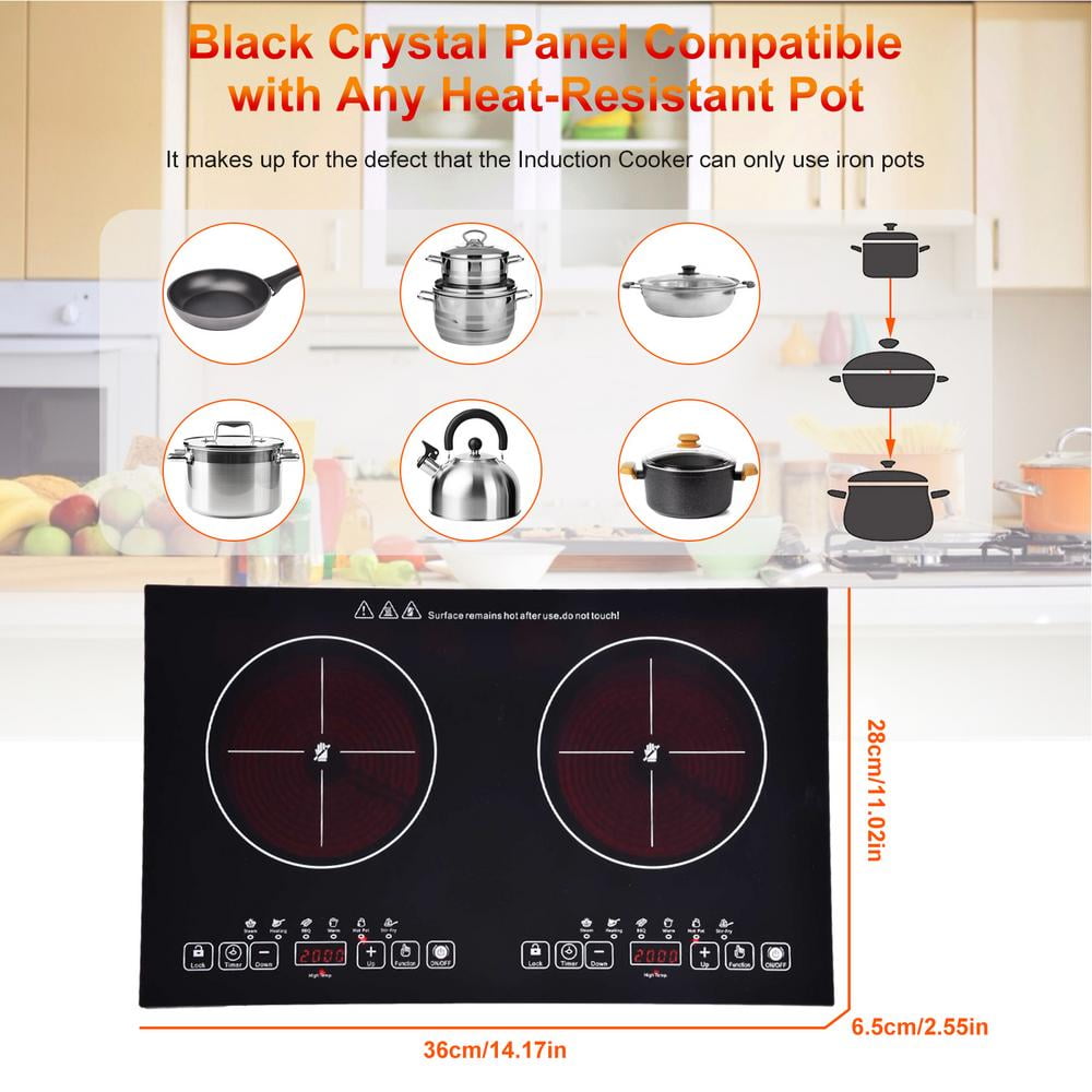 Flroha Portable Induction Cooktops, Induction Cooktop 2 Burners, 110V Built-In Electric Cooker With Double Flexi Zone, 2000W, Electric Cooktops