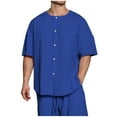 thumbnail image 1 of Birdeem Chemises pour Hommes Mode Décontractée Couleur Unie Bouton Manches Courtes Col Rond Blouses, 1 of 10