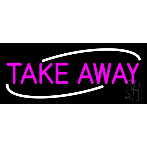 Pink Take Away LED Neon Sign 6 x 15 - inches, Clear Edge Cut Acrylic Backing, with Dimmer - Bright and Premium built indoor LED Neon Sign for Bar decor.