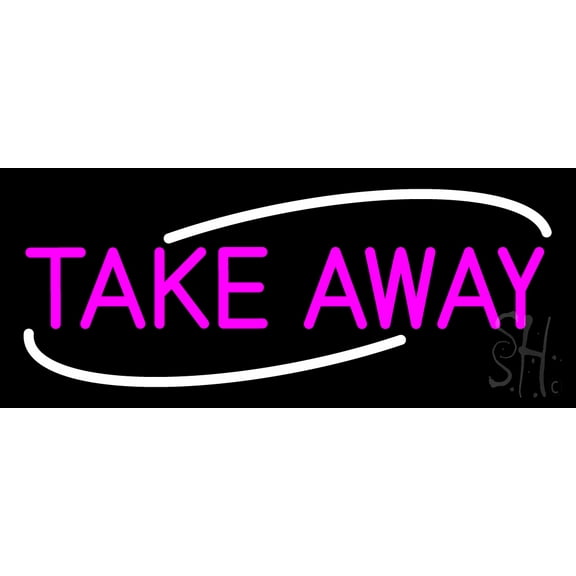 Pink Take Away LED Neon Sign 10 x 24 - inches, Clear Edge Cut Acrylic Backing, with Dimmer - Bright and Premium built indoor LED Neon Sign for Bar decor.