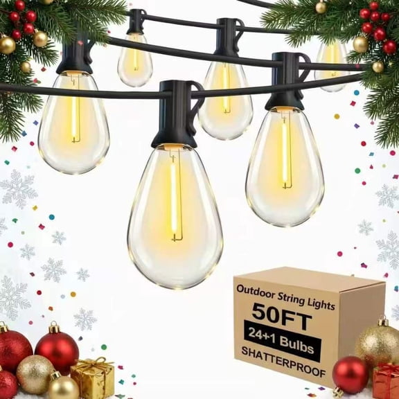 YIMIEMIT Outdoor String Lights 50 FT, 24 1 Shatterproof S14 LED Bulbs, Warm White 2700K Patio Lights