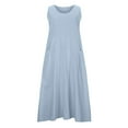 thumbnail image 3 of Abcnature Womens Maxi Dress, Women Solid Sleeveless Cotton Linen Long Dress, Plus Size Summer Casual Long Dresses, Wedding Guest Dresses Beach Party Dress Sky Blue L, 3 of 4