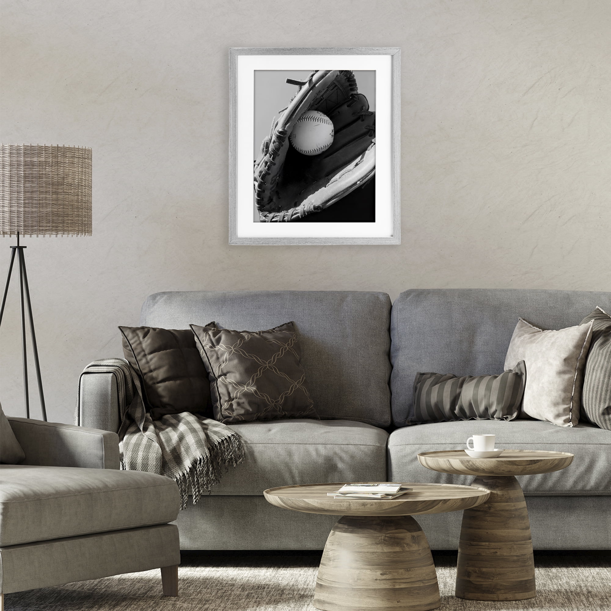 Stupell Industries Nice Catch Baseball Gray Framed Print Under Glass, design by Marcus Prime