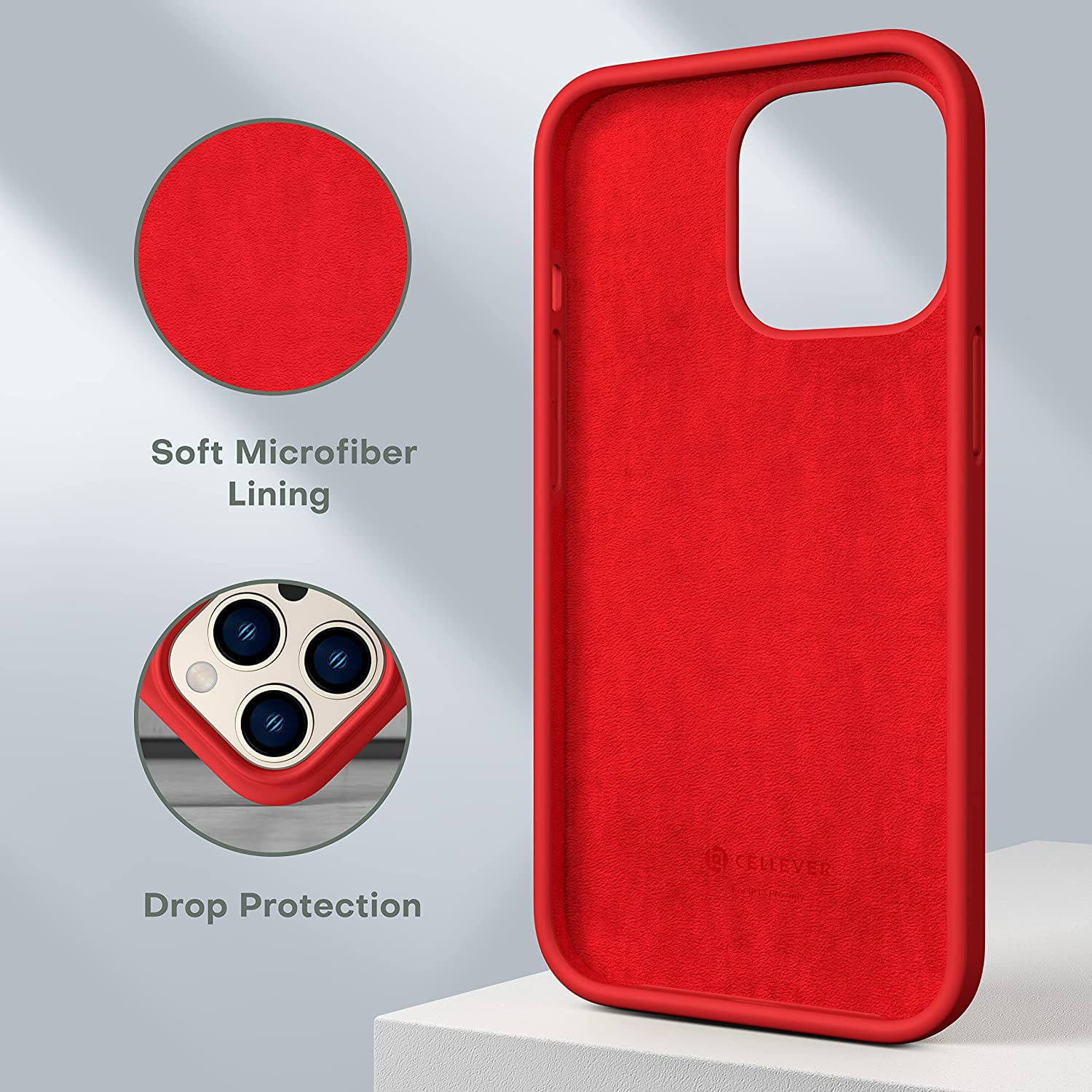 CellEver Heavy-Duty Silicone Case for iPhone 13 Pro Max - Two Shatterproof Glass Screen Protectors, Military Drop Protection, Scratch-Free Interior, Bright Red
