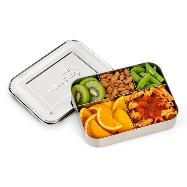 LunchBots Large Cinco Stainless Steel Lunch Container - Five Section Design Holds a Variety of Foods - Metal Bento Box - Dishwasher Safe - Stainless Lid - Stainless Steel