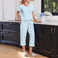 thumbnail image 5 of LIZUOJUN Soft Comfortable V Neck Pajamas for Women Short Sleeve Capri Pants Floral Print Soft Sleepwear Loungewear 2 Piece PJ Set Summer Spring Warm Weather - M, 5 of 7