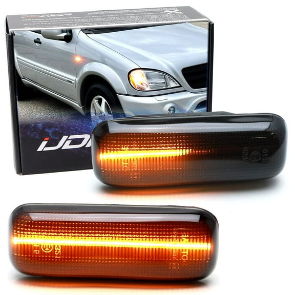 Black-Out Smoked Lens Fender Amber Full LED Sequential Blink Side Marker Turn Signal Indicator Lights For 1998-2003 Mercedes W163 ML320 ML430 ML55 AMG