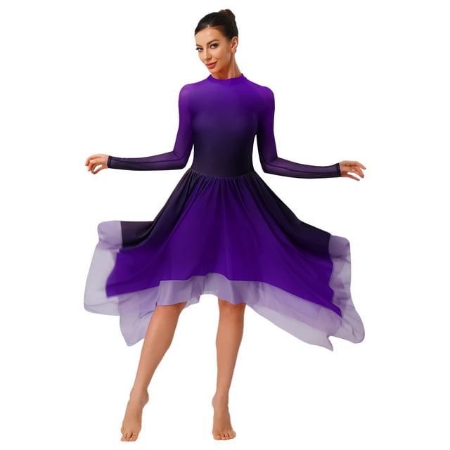 vastwit Costume de Danse Lyrique de Ballet Moderne pour Femmes à Manches Longues Valse de Salon Performance Robes de Danse Violet TTG
