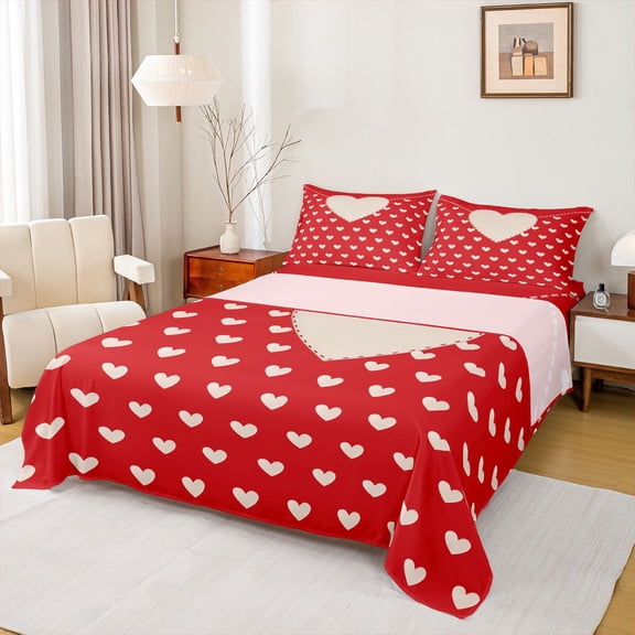 Manfei Love Heart Print Girl 4pcs Bed Sheets,Happy Valentine's Day King Sheets,Romantic Lover Couple Super Cozy Sheet Set,Microfiber Bedroom Decor