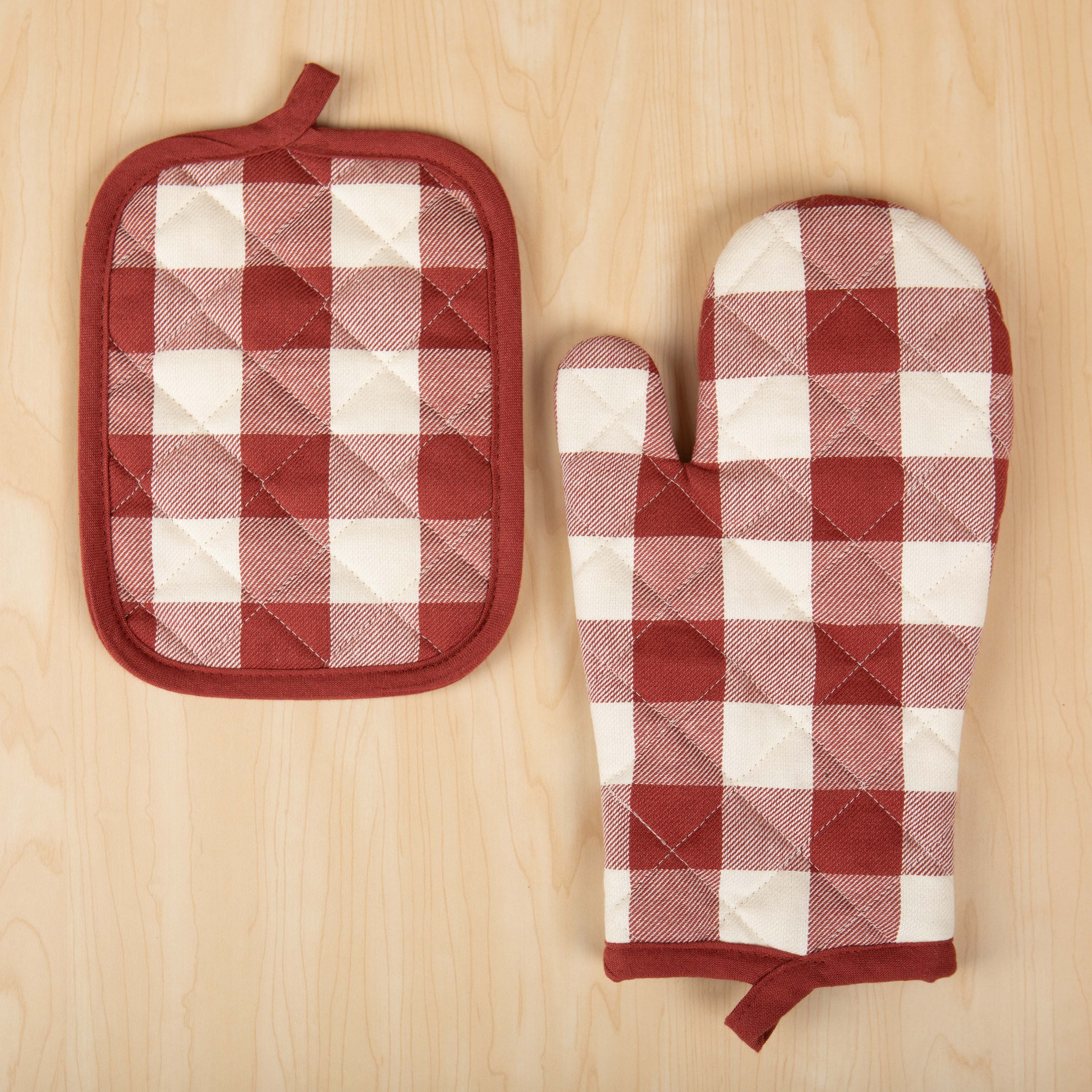 5pc Kitchen Set Happiness is Homemade Red Grey Pot Holders Towels Oven Mitt