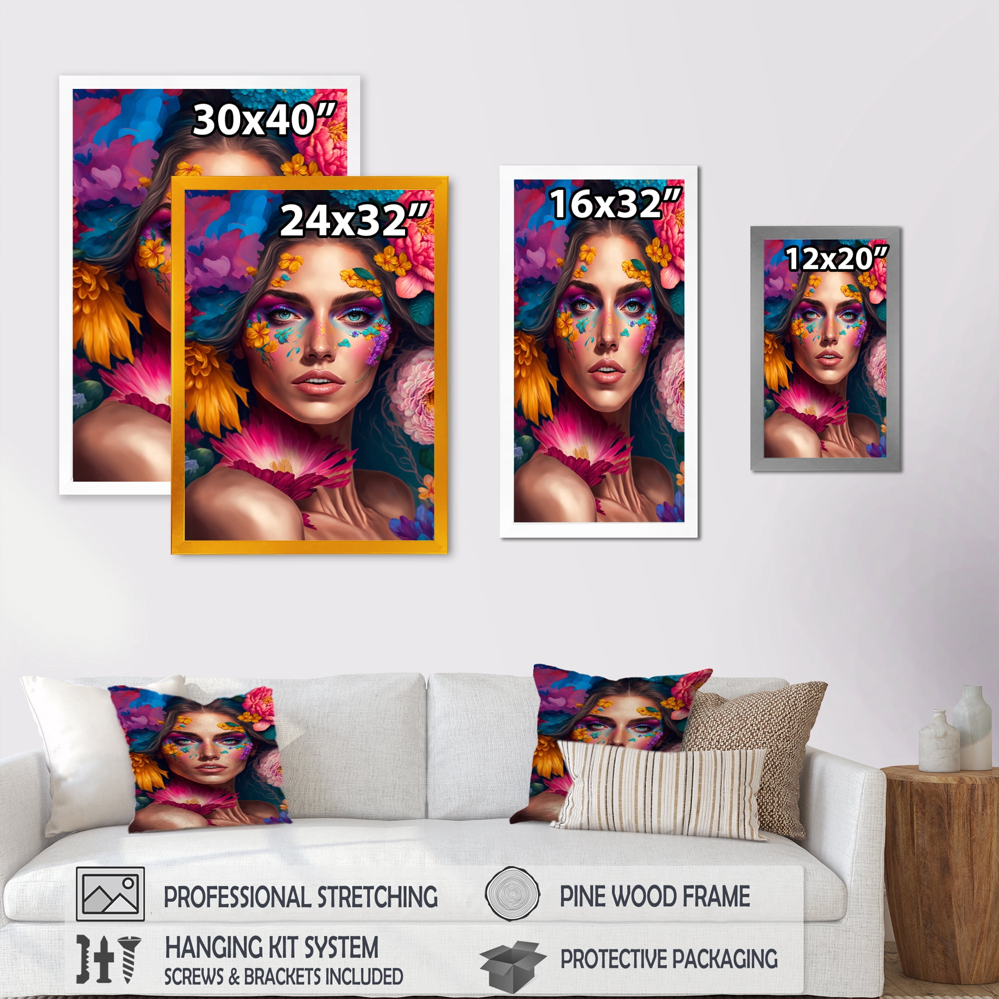Designart Floral Sensual Woman Portrait IV Framed Wall Art