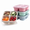 thumbnail image 1 of Boîtes à goûter par lot de 4, boîtes bento à 4 compartiments pour enfants et adultes, boîtes à lunch avec séparateurs pour l'école (vert/bleu/rose/blanc), 1 of 5