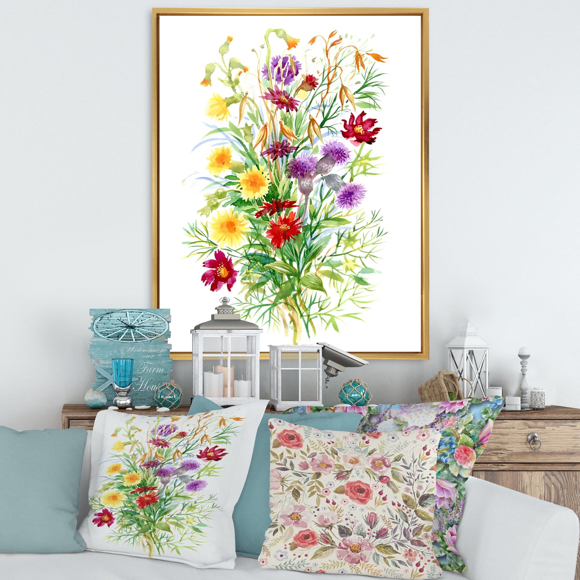 Designart 'Colorful Bouquet Of Wildflowers In Nature' Farmhouse Framed Canvas Wall Art Print