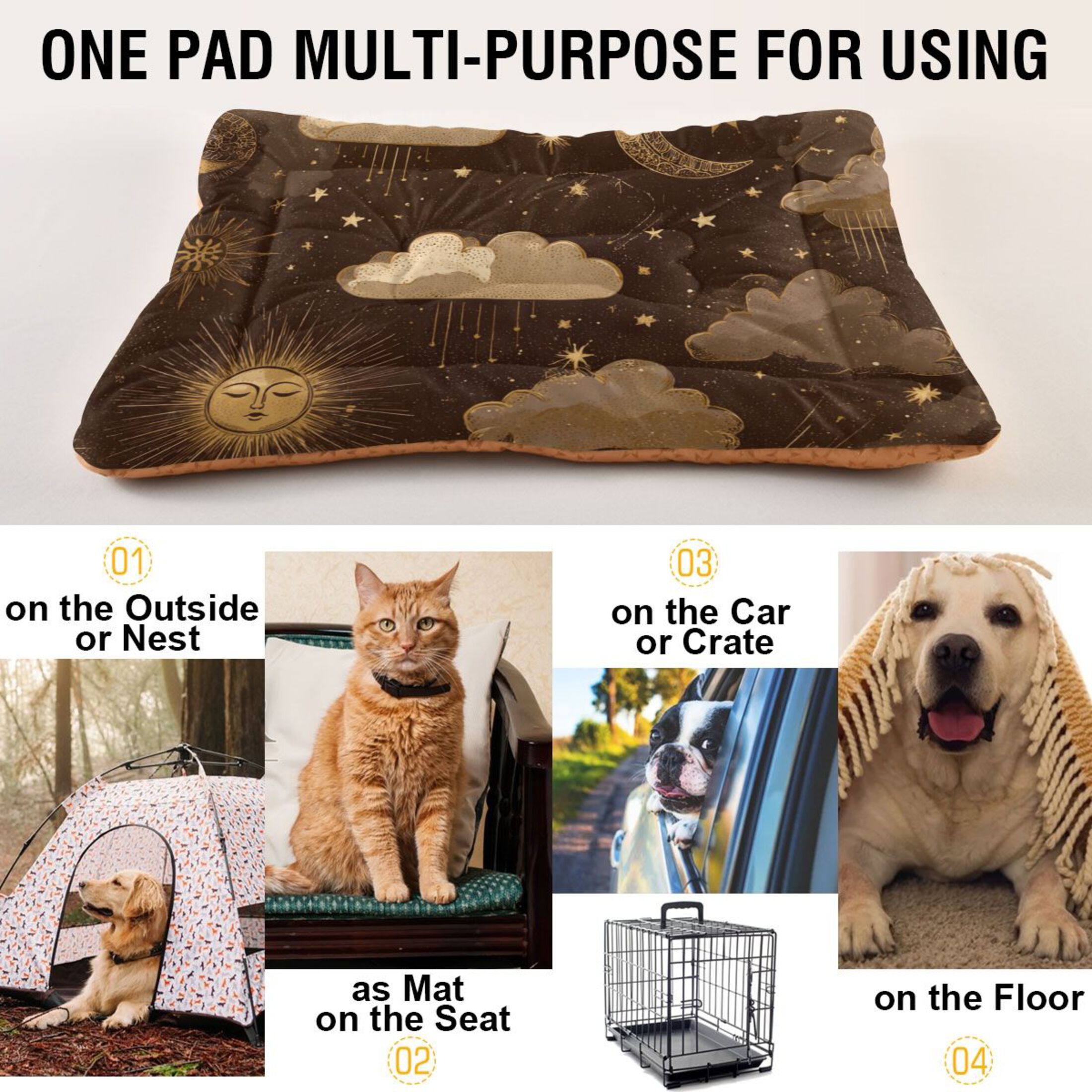 Cozy Mat Pet Bed Indoor Outdoor Warm Soft For Cat Dog Puppy(S/M) Gold Foil