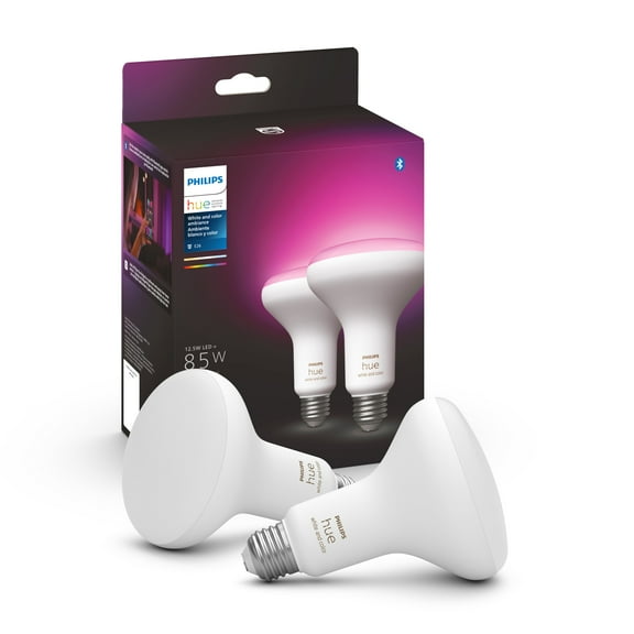Philips Hue 2-Pack White and Color Ambiance BR30 Bluetooth 85W Smart LED Bulb, White
