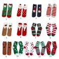 thumbnail image 3 of Calcetines navideños para mujer, pantuflas peludas, dibujos animados de Papá Noel, reno, lunares a rayas, medias cálidas y acogedoras de lana de Coral para invierno, 3 of 5