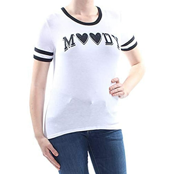 Rebellious One Juniors' Moody Graphic-Print T-Shirt (White Black, L)