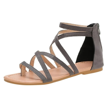 

Follure Girl women s casual shoes Fashion Women s Flat Summer Zipper Beach Open Toe Breathable Sandals Shoes Grey 42