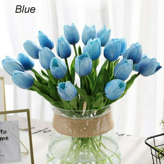 Morttic 5/10Pack Artificial Tulip Flowers 13.5 Inch PU Real Touch Tulip Bouquet Flowers Bridal Bouquets for Home Kitchen Wedding Office Party Decorations (Blue ,10pcs)