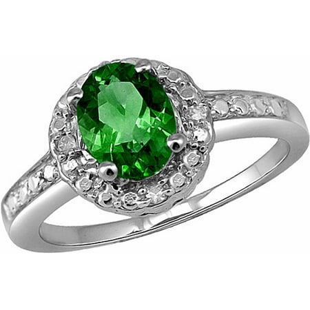1.20 Carat T.G.W. Chrome Diopside Gemstone and 1/20 Carat T.W. White Diamond Ring