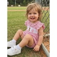 thumbnail image 4 of BemeyourBBs Newborn Baby Girls Baseball Outfit Smocked Bubble Romper Ruffle Fly Sleeve Crew Neck Stripes Embroidery Baseball Infant Bodysuit Cute Infant Girl Summer Clothes, 4 of 9