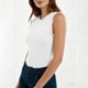 thumbnail image 3 of Blusa sin Mangas de Punto Acanalado para Mujer - Casual de Color Sólido, Ajustada, Cuello Redondo, sin Mangas, Camisetas de Verano, Blanca, XXL, 3 of 6