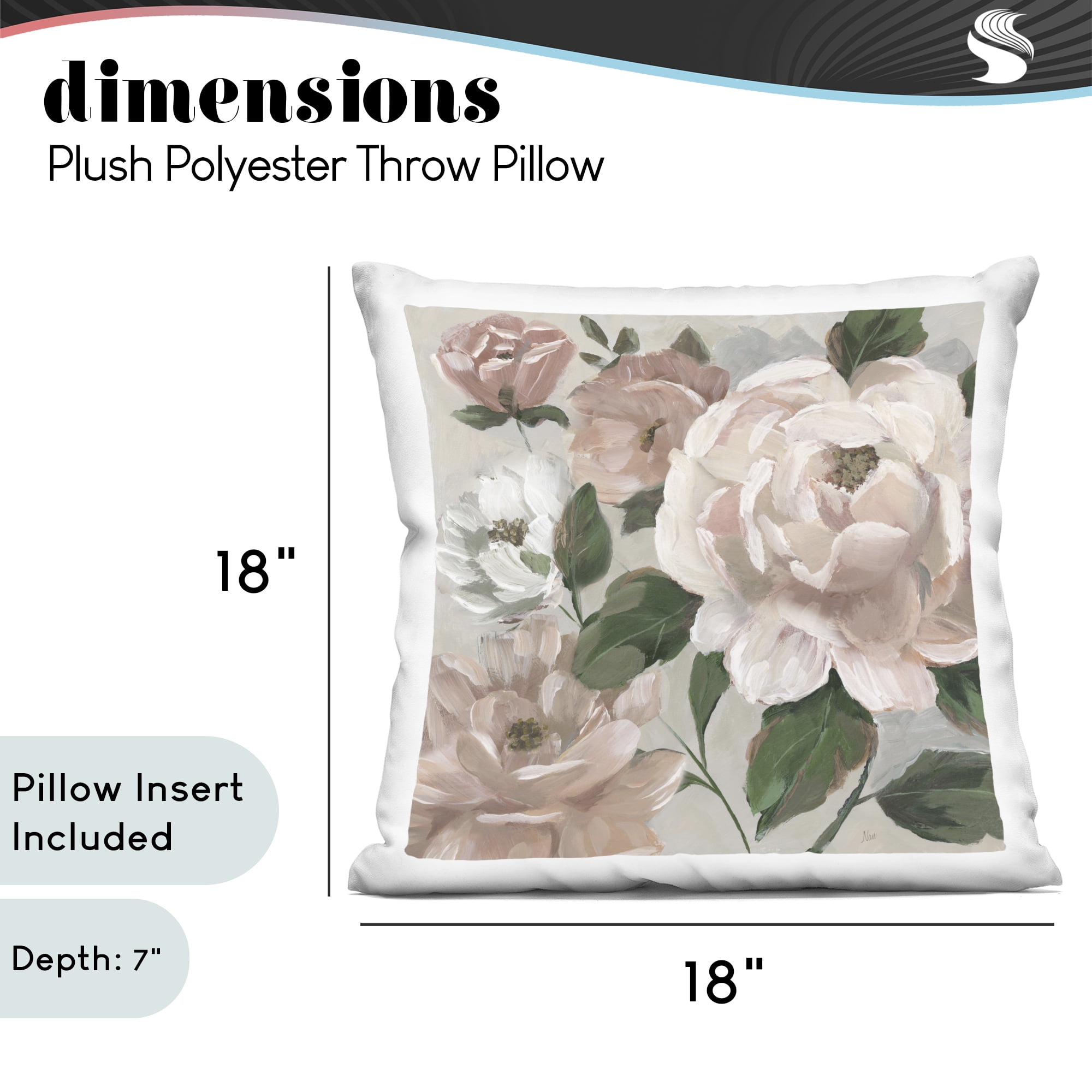 Stupell Industries Delicate Blush Peonies with Leaves Decorative Printed Throw Pillow, design by Nan, 18 x 7 x 18