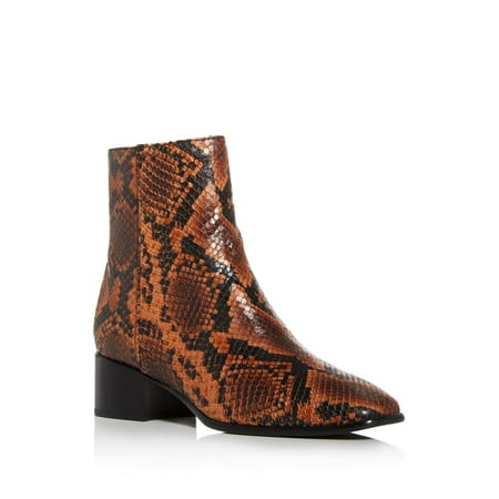

RAG & BONE Womens Golden Brown Snake Aslen Square Toe Block Heel Zip-Up Leather Heeled Boots 36.5