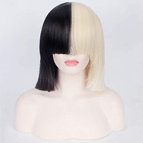 35cm SIA Anime Synthetic Hair Half Black and Blonde Ombre Short Straight  Flat Bangs Heat Resistant Cosplay Full Wigs for Women,Wig only,SIA,One Size  (Color : Wig Only) | Walmart Canada