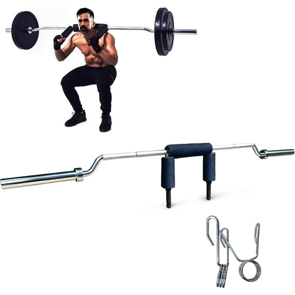 Acekid Safety Squat Bar, 700 Lb 2 Inch Sleeve Barbell with Neck Pad, Steel Fitness Bar with 2 Clips, Strength Training, Silver