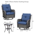 thumbnail image 5 of PARKWELL 3 Piece Wicker Patio Swivel Rocking Chairs with Glass Top Side Table PE Rattan Patio Furniture Set,Gray Swivel and Blue Cushion, 5 of 8