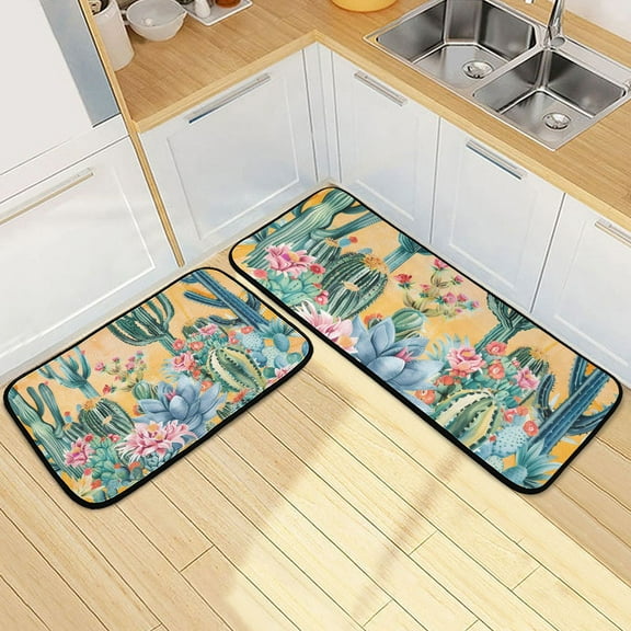 Cactus Kitchen Mats Non Slip Standing Desk Mat Runner Rug Washable Kitchen Rugs for Floor 2PCS