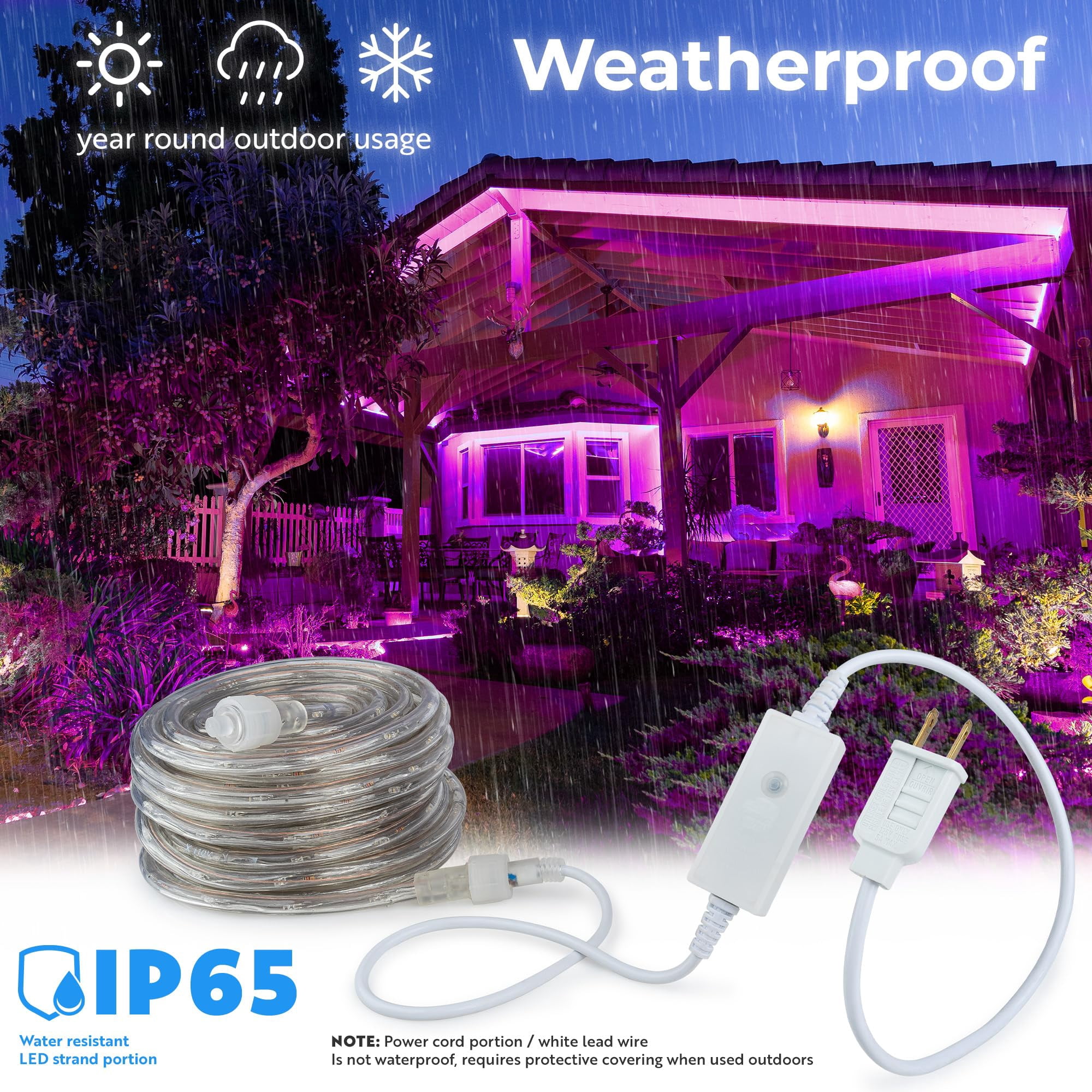 West Ivory Dense 381LEDs, 50ft Pink Outside LED Rope Light, 8 Modes, Connectable Outdoor Permanent Waterproof Accent Exterior Lighting, Clear Case, Holiday, Backyard Patio, Home Garden, Decorative
