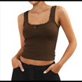 thumbnail image 3 of Camisola de Tirantes para Mujer, , Ajustada, de Punto Acanalado, con Encaje, para Verano, con Cuello Cuadrado y Sin Mangas. Café L, 3 of 10