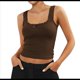 thumbnail image 3 of Camisola de Tirantes para Mujer, , Ajustada, de Punto Acanalado, con Encaje, para Verano, con Cuello Cuadrado y Sin Mangas. Café L, 3 of 10