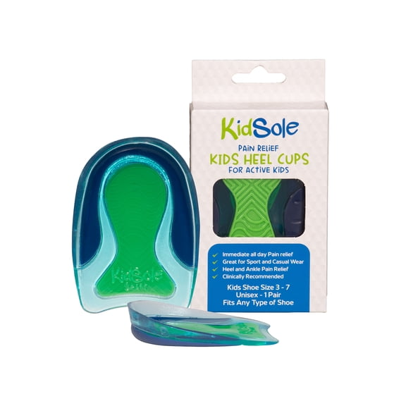 KidSole Kids Gel Heel Cups, Shock Absorbing, Non-Slip Support, Size 3-7