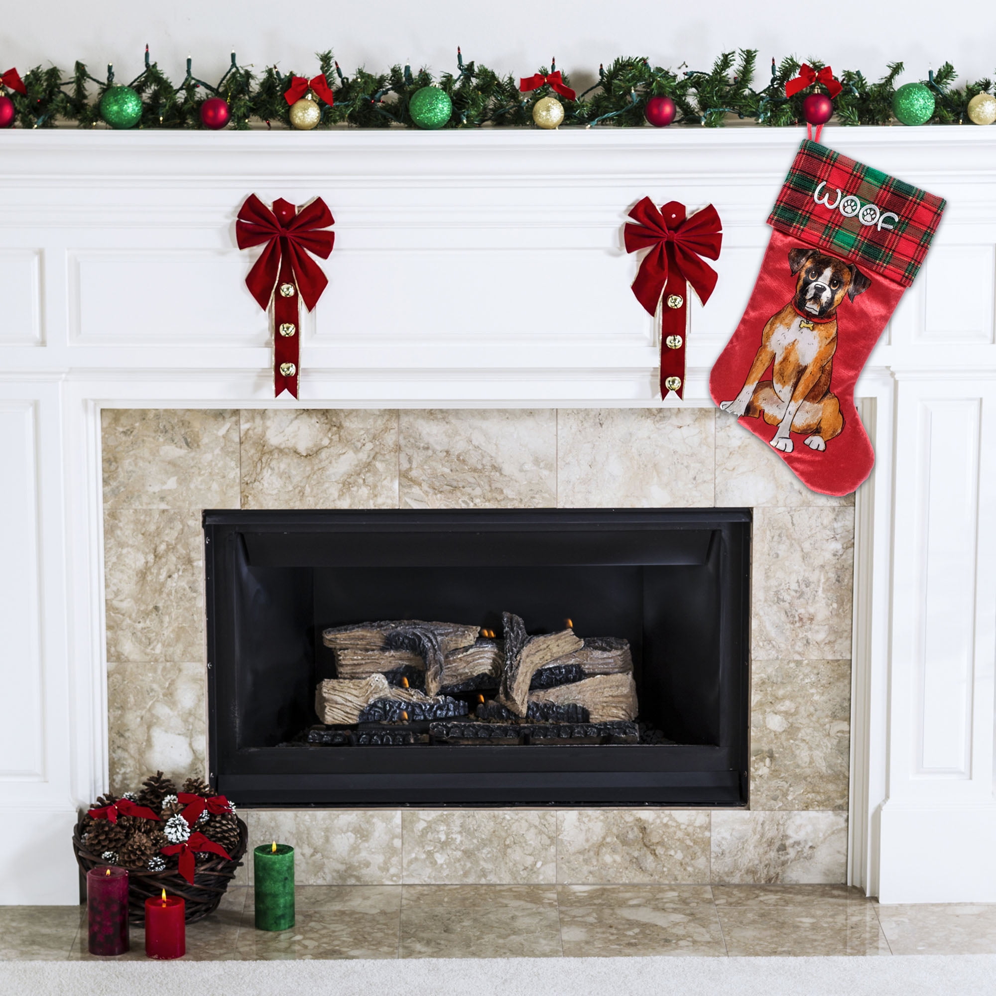 ASPCA, Boxer 20 inch Velour Christmas Stocking, Red, Multi-Color