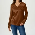 thumbnail image 3 of Otntypg Womens Silky Satin Blouses Elegant V Neck Long Sleeve Dress Shirts Business Casual Work Blouse Tops for Women Brown XL, 3 of 6
