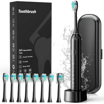 delpattern Sonic Electric Toothbrush, Adult Toothbrush Electric with 8 Brush Heads, 6 Modes, Wireless Fast Charge, 40000 VPM Deep Clean, Travel Case, Smart Timer, Black