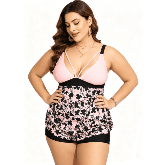 Plus Size Tankini Swimsuits for Curvy Women Summer Beach Two Piece Bathing Suits Ladies Flowy Tank Top with Boyshorts