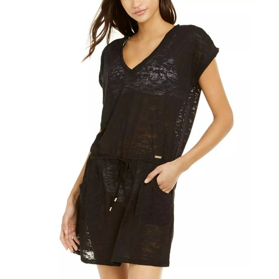 Calvin Klein BLACK Burnout Drawstring Tunic Swim Cover-Up, US Large/X-Large