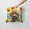 thumbnail image 2 of Chocolate Poodle in Sunflowers Throw Pillow 18 in x 18 in, 2 of 5