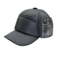 thumbnail image 1 of Boinas de cuero Cubierta de oreja de cuero para hombre Casquillo de cuero de invierno de mediana edad Gorra delantera de cuero ajustable ajustable (Negro), 1 of 5