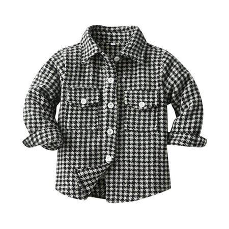 Liyamei Toddler Boys Girls Shirt Coat Jacket Plaid Long Sleeve Kids Lapel Button Tops Outwear Boys Cotton Shirts Size 6-7 Years