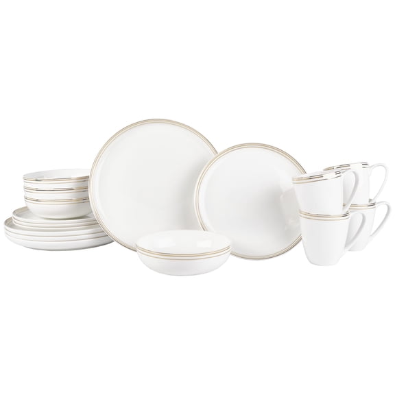 Fitz and Floyd Nevaeh Coupe Gold Bands 16-Piece White Bone China Tableware Set (service for 4)